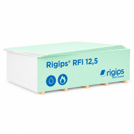 Placa gips-carton pentru protectie la foc si umiditate Rigips RFI, tip DFH2, 12.5 x 1200 x 2600 mm